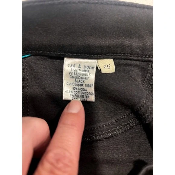 Rag & Bone 10 Inch Skinny Jeans Black High Rise Modal Blend Size 25 W1532I769BLK - Picture 6 of 9